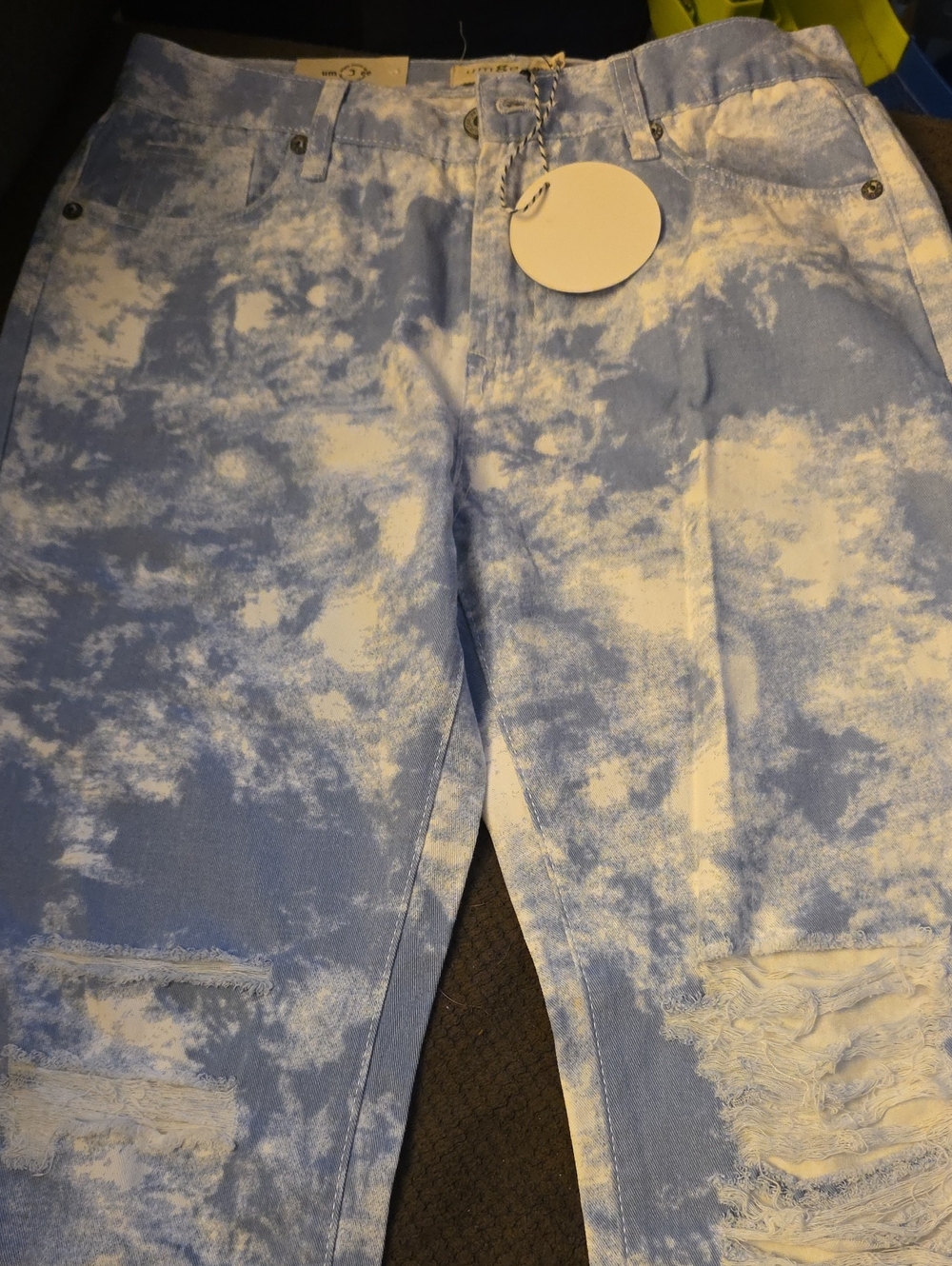 UMGEE: Women’s Light Blue and White Tie-Dye Distressed Jeans
